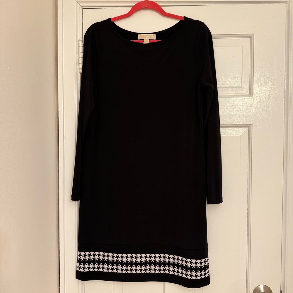 Michael Kors Black Dress with Houndstooth Detail